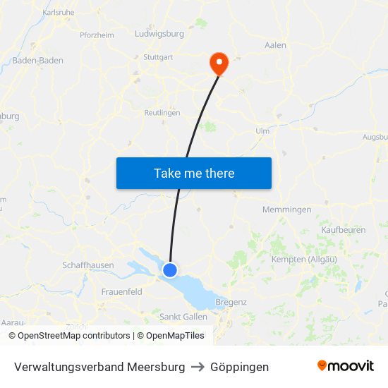 Verwaltungsverband Meersburg to Göppingen map