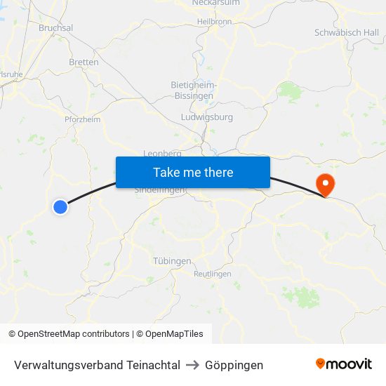 Verwaltungsverband Teinachtal to Göppingen map