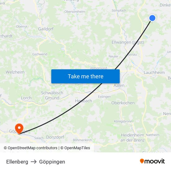 Ellenberg to Göppingen map