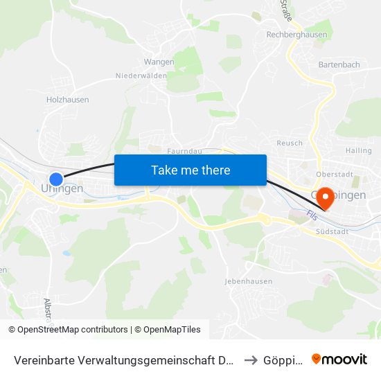 Vereinbarte Verwaltungsgemeinschaft Der Stadt Uhingen to Göppingen map
