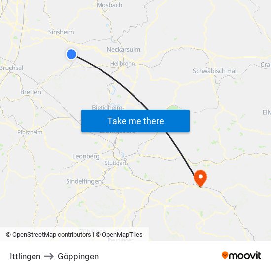 Ittlingen to Göppingen map