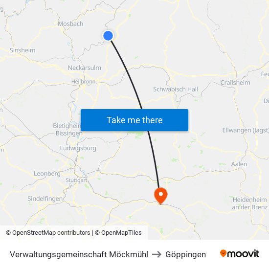 Verwaltungsgemeinschaft Möckmühl to Göppingen map