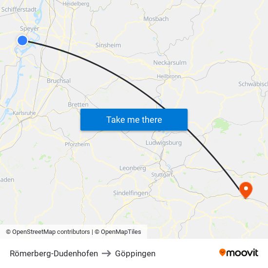 Römerberg-Dudenhofen to Göppingen map