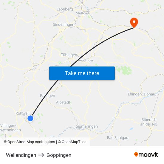 Wellendingen to Göppingen map