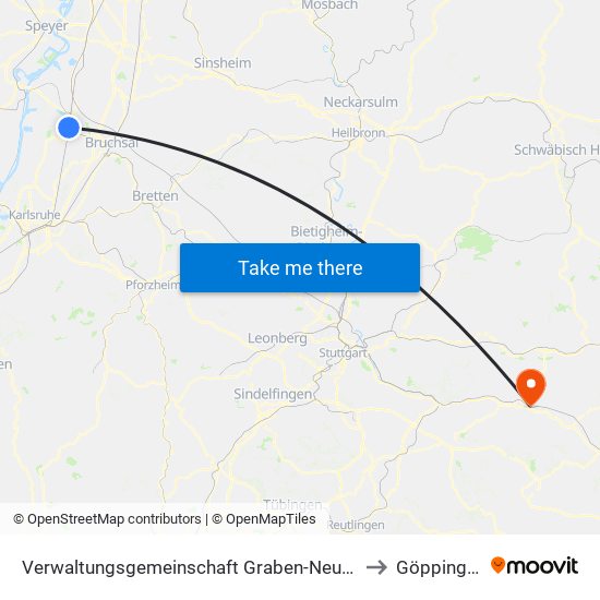 Verwaltungsgemeinschaft Graben-Neudorf to Göppingen map