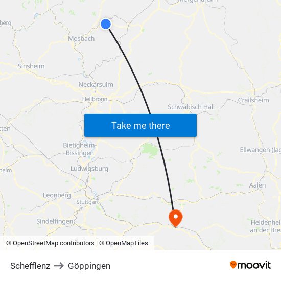 Schefflenz to Göppingen map