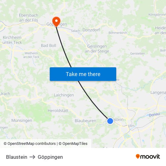 Blaustein to Göppingen map