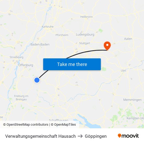 Verwaltungsgemeinschaft Hausach to Göppingen map