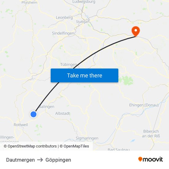 Dautmergen to Göppingen map