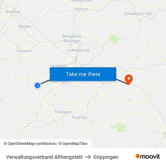 Verwaltungsverband Althengstett to Göppingen map