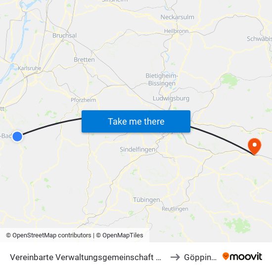 Vereinbarte Verwaltungsgemeinschaft Gernsbach to Göppingen map