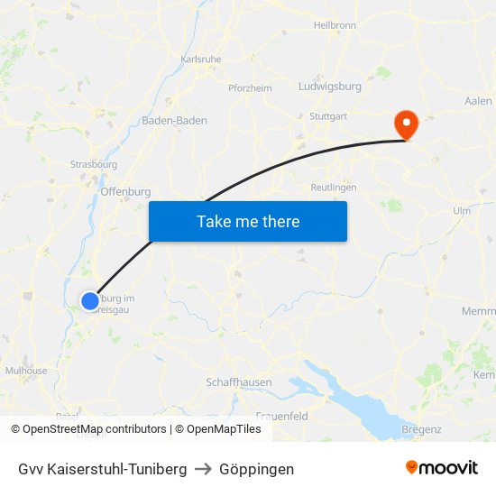 Gvv Kaiserstuhl-Tuniberg to Göppingen map
