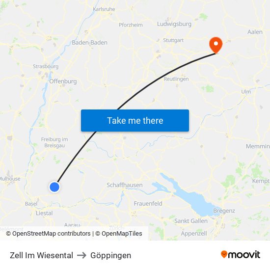 Zell Im Wiesental to Göppingen map