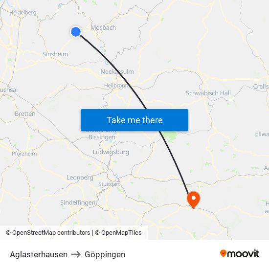 Aglasterhausen to Göppingen map