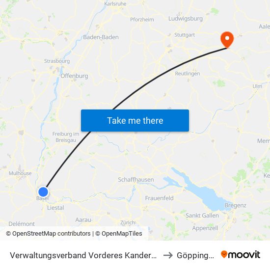 Verwaltungsverband Vorderes Kandertal to Göppingen map