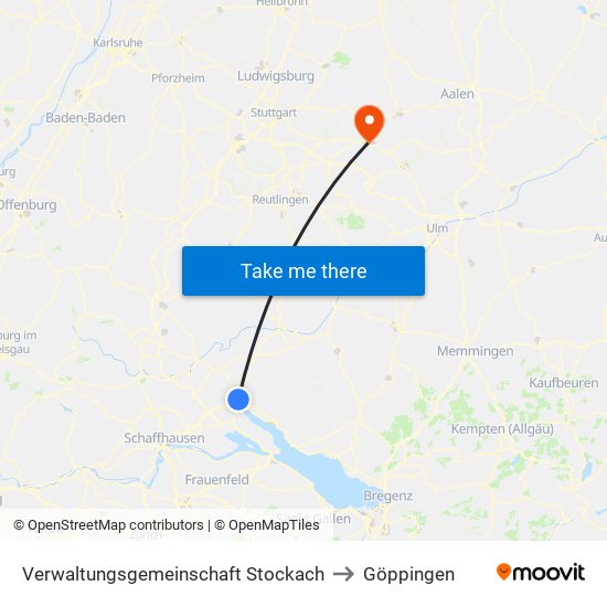 Verwaltungsgemeinschaft Stockach to Göppingen map