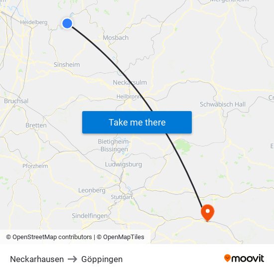 Neckarhausen to Göppingen map