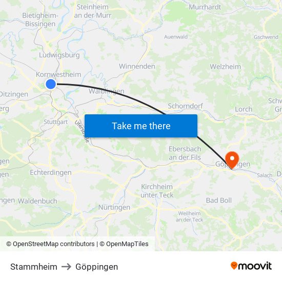 Stammheim to Göppingen map