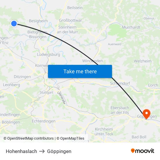 Hohenhaslach to Göppingen map