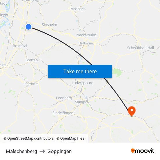 Malschenberg to Göppingen map