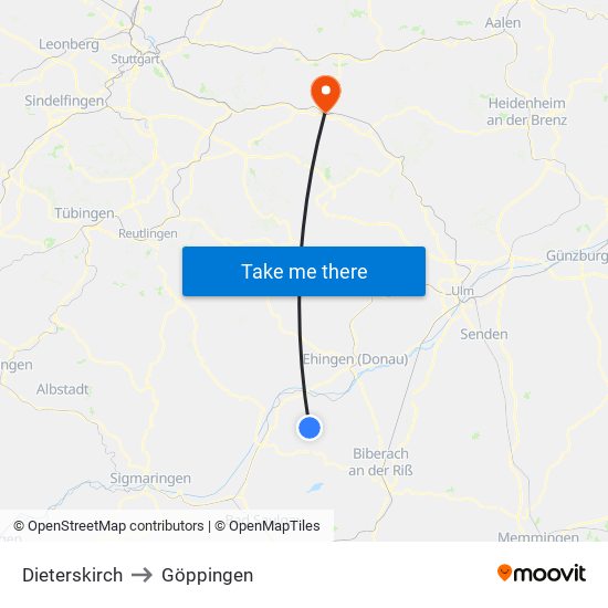 Dieterskirch to Göppingen map