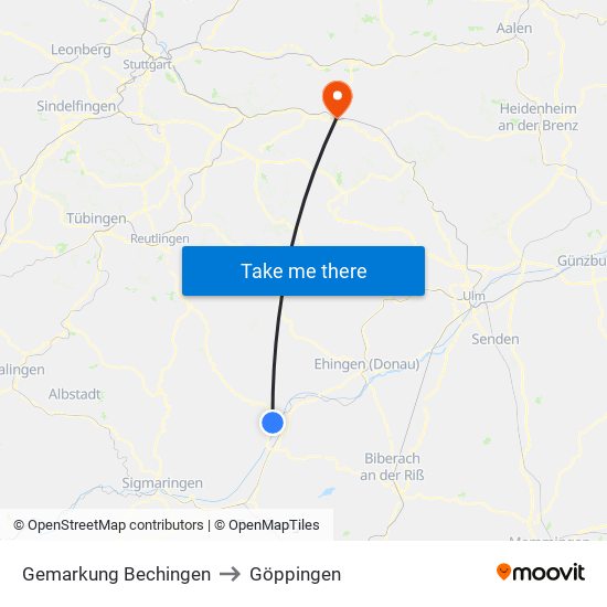 Gemarkung Bechingen to Göppingen map