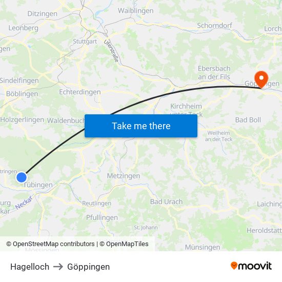 Hagelloch to Göppingen map