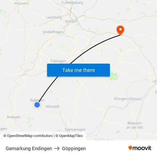 Gemarkung Endingen to Göppingen map