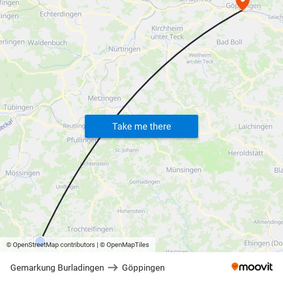 Gemarkung Burladingen to Göppingen map