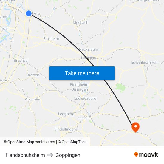 Handschuhsheim to Göppingen map