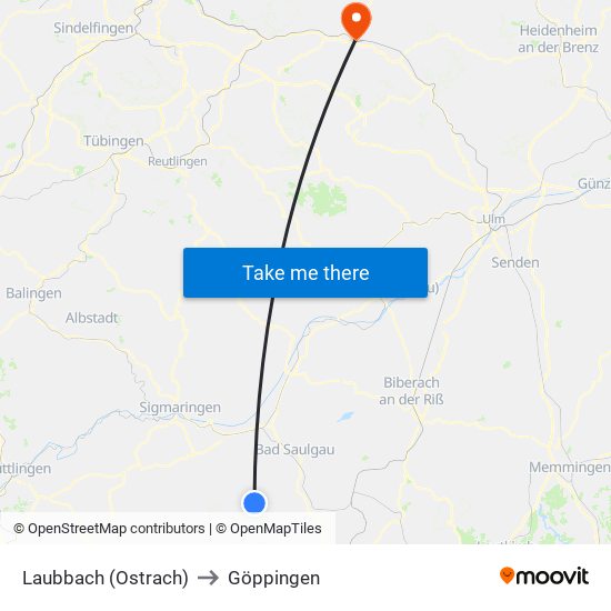 Laubbach (Ostrach) to Göppingen map