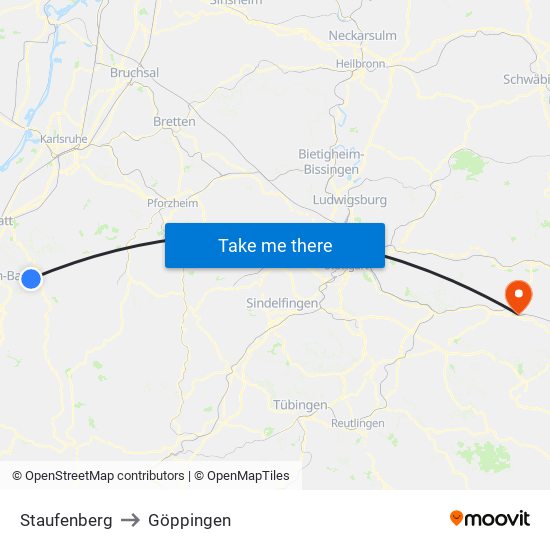 Staufenberg to Göppingen map