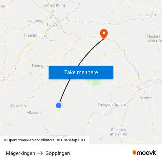 Mägerkingen to Göppingen map