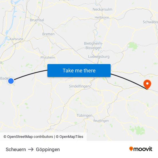 Scheuern to Göppingen map