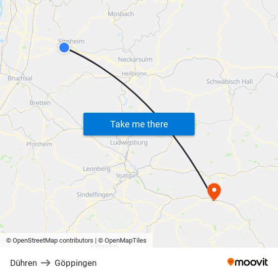 Dühren to Göppingen map