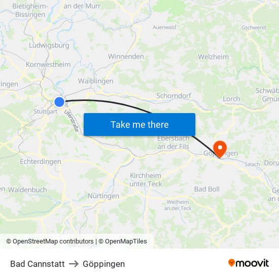 Bad Cannstatt to Göppingen map