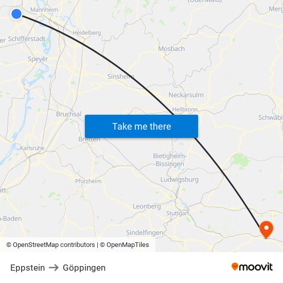 Eppstein to Göppingen map