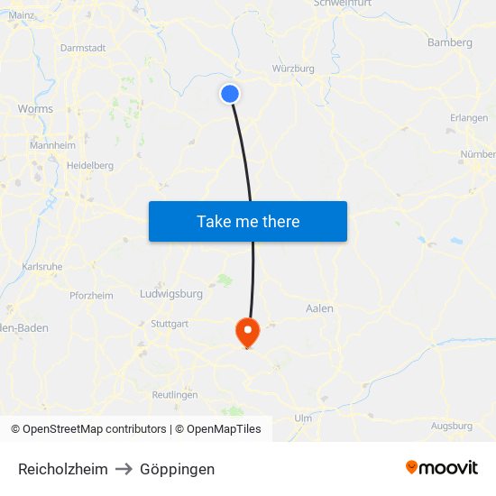 Reicholzheim to Göppingen map