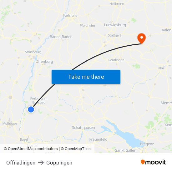 Offnadingen to Göppingen map