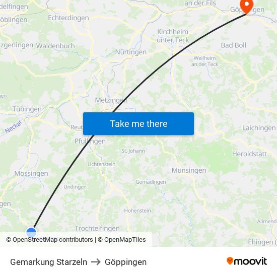 Gemarkung Starzeln to Göppingen map