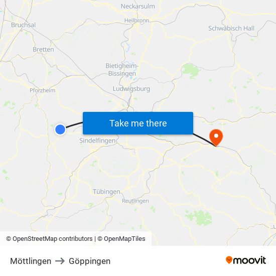 Möttlingen to Göppingen map