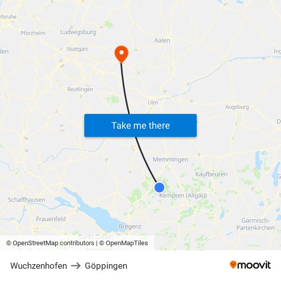 Wuchzenhofen to Göppingen map