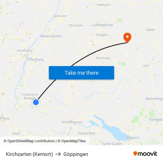 Kirchzarten (Kernort) to Göppingen map