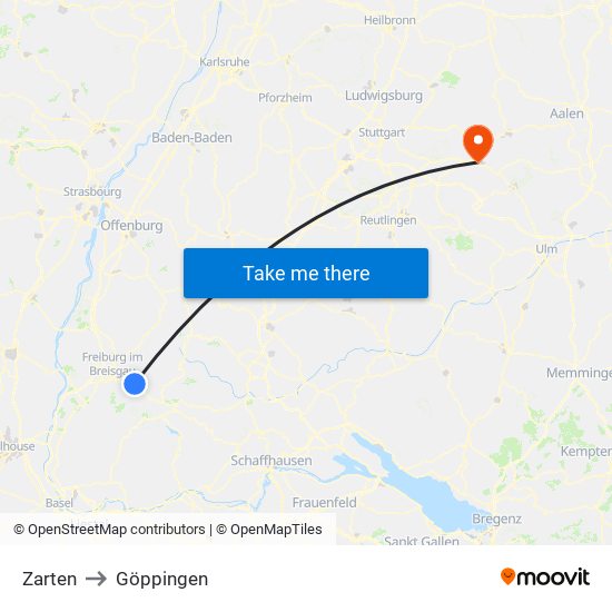 Zarten to Göppingen map