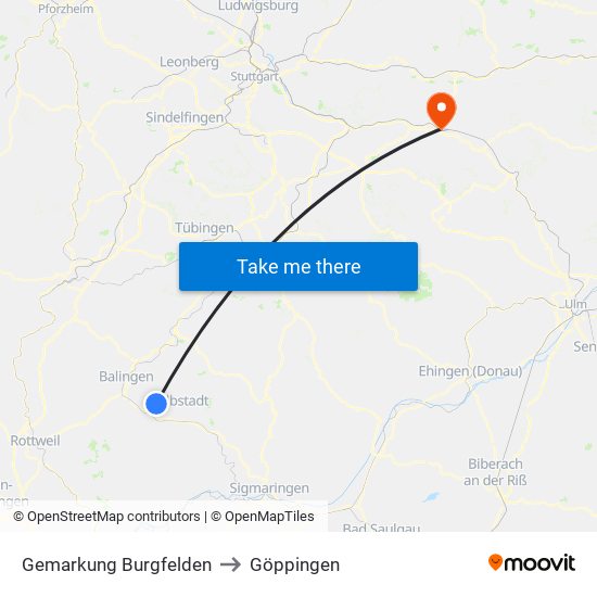 Gemarkung Burgfelden to Göppingen map