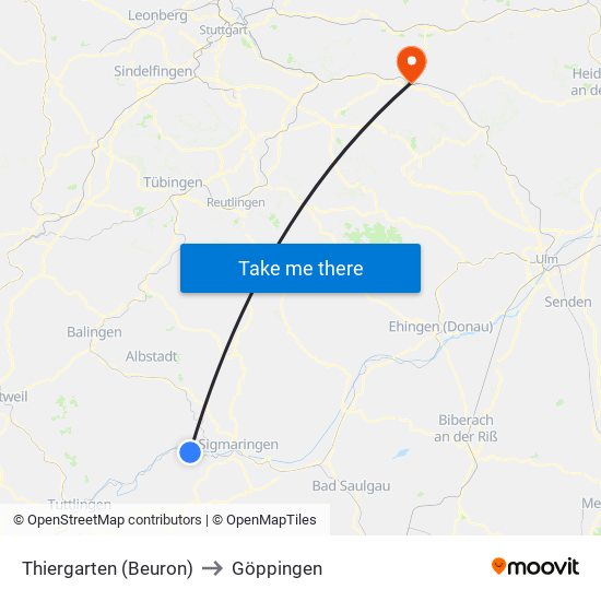 Thiergarten (Beuron) to Göppingen map