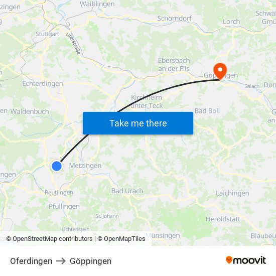 Oferdingen to Göppingen map