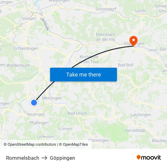 Rommelsbach to Göppingen map
