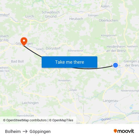 Bolheim to Göppingen map