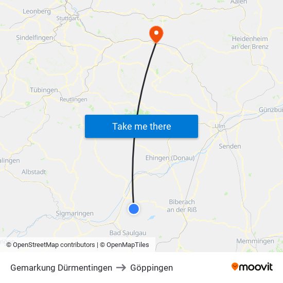 Gemarkung Dürmentingen to Göppingen map